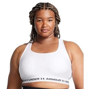Under Armour Womens Plus Size Crossback Mid Impact Sports Bra White Sz 1X -‎ NWT